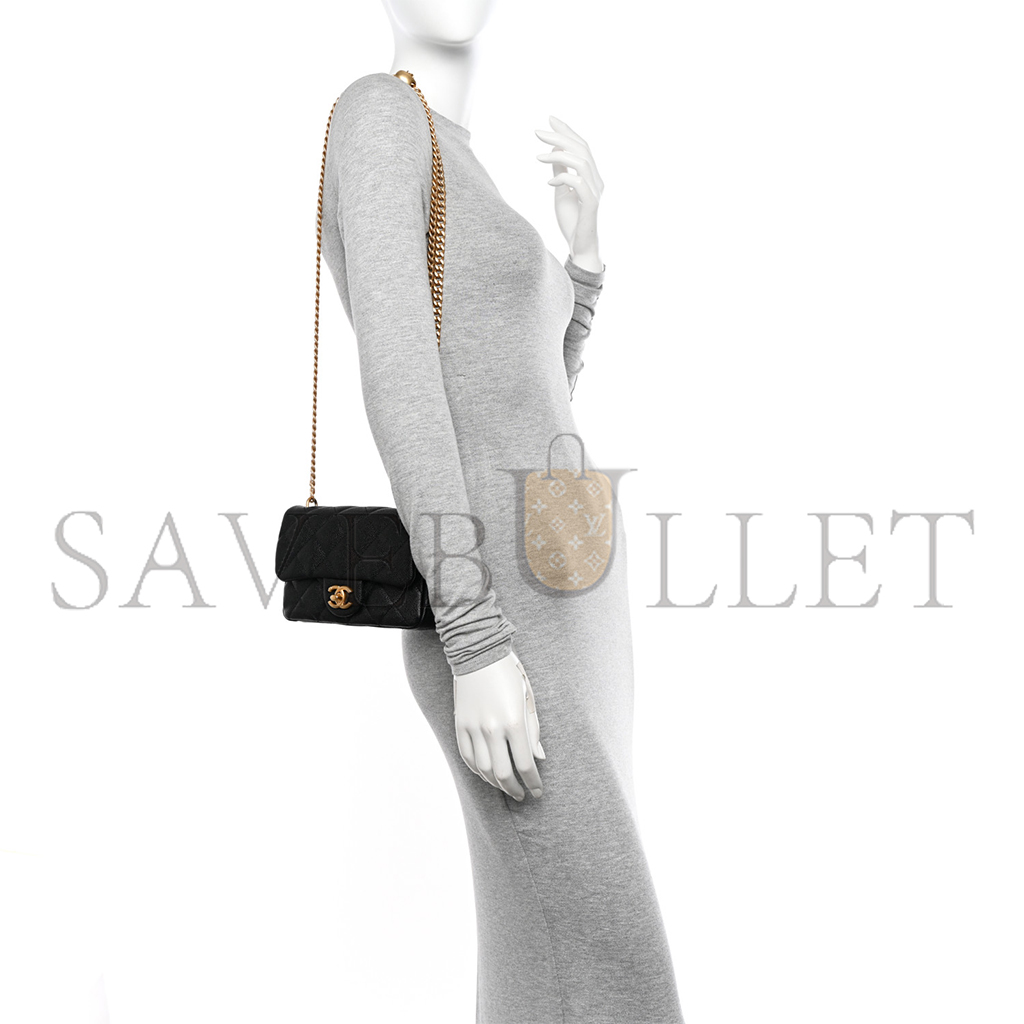 CHANEL CAVIAR QUILTED MINI SWEETHEART RECTANGULAR FLAP BLACK (19*12*8cm)